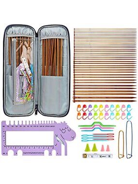 Bamboo Knitting Needles Set Crochet Kit Stitch Markers Case DIY Craft Tool